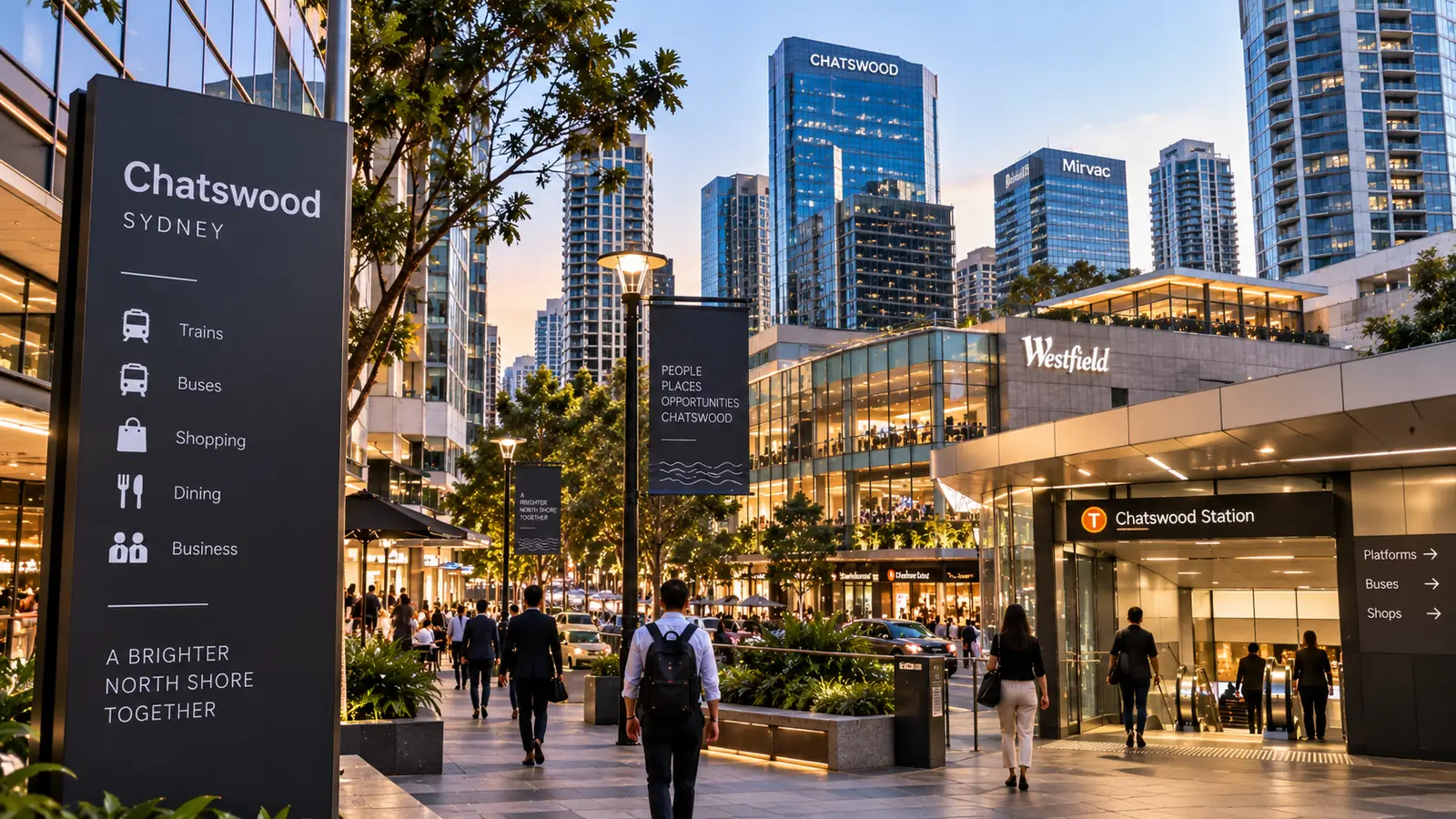 Shoppers and commuters in the Chatswood retail and transport precinct