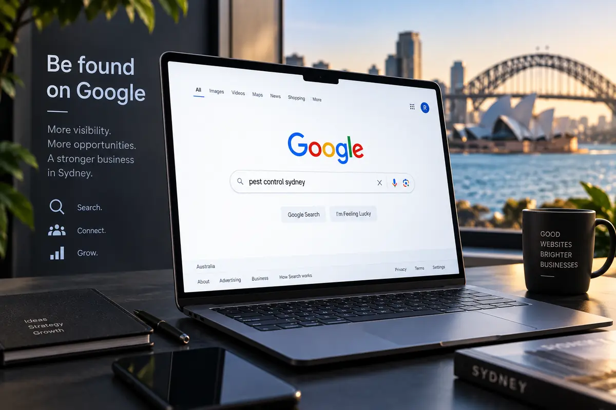 Google search results for a local Sydney service shown on a laptop