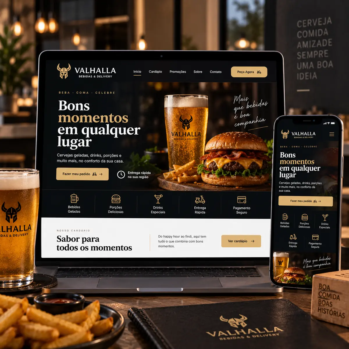 An ordering website concept shown on a laptop and phone