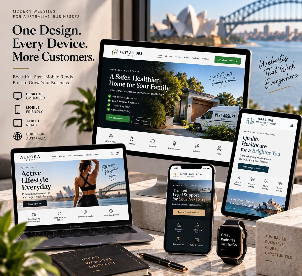 Pest control website concept displayed across desktop, tablet and mobile